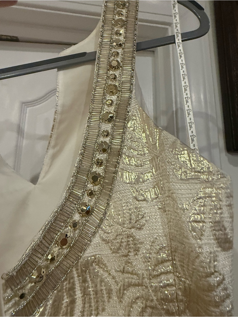 Lilly Pulitzer Ivory and Gold Leaf Embellished Mini Dress. - Picture 8 of 11